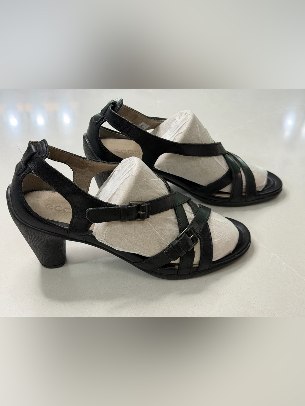 ECCO Sculptured 65 Black Leather Strappy Buckle Heeled Sandals Size, 41